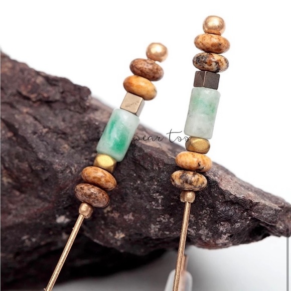 Natural Sunstone Beaded Threader Earrings - Picture 6 of 6